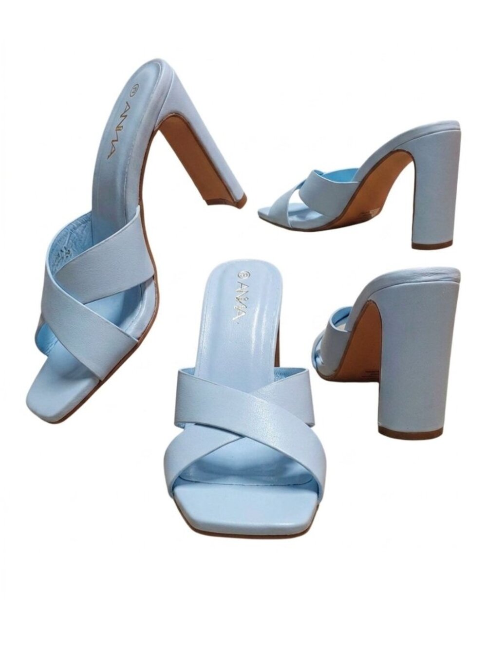 Light Blue Block Heel Sandals With Crisscross Strap Design For Women